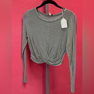 Cozy Casual Grey Twist-Front Long Sleeve Tee